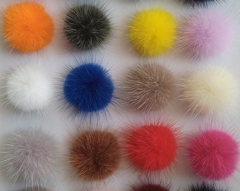 4 Stück 3,5 cm Echter Nerz Pompom Große Flauschige Pom Poms Handwerk Hüte Schals PomPoms Schlüsselanhänger Haarbänder Kopfbänder Pom-Pom Kugeln zum Häkeln