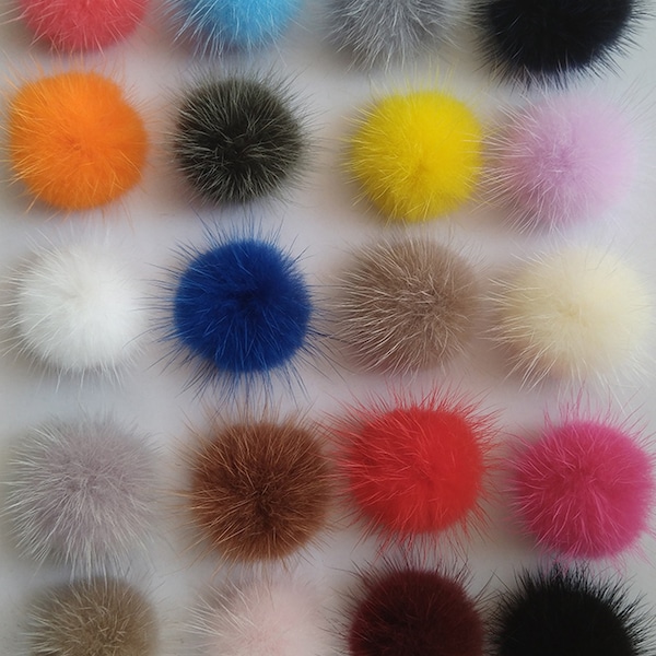 4 pièces 3,5 cm véritable pompon en fourrure de vison grand pompons moelleux artisanat chapeaux écharpes pompons porte-clés élastiques pour cheveux bandeaux pompons pour crochet