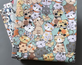 Canvas Fabric Cute Cat Fabric for Bag Purse Hat Table Runner Home Decor -- Half Yard