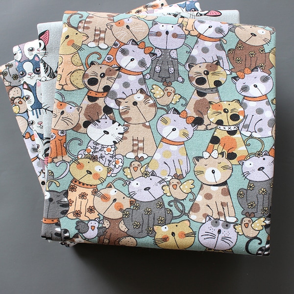 Canvas Fabric Cute Cat Fabric for Bag Purse Hat Table Runner Home Decor -- Half Yard