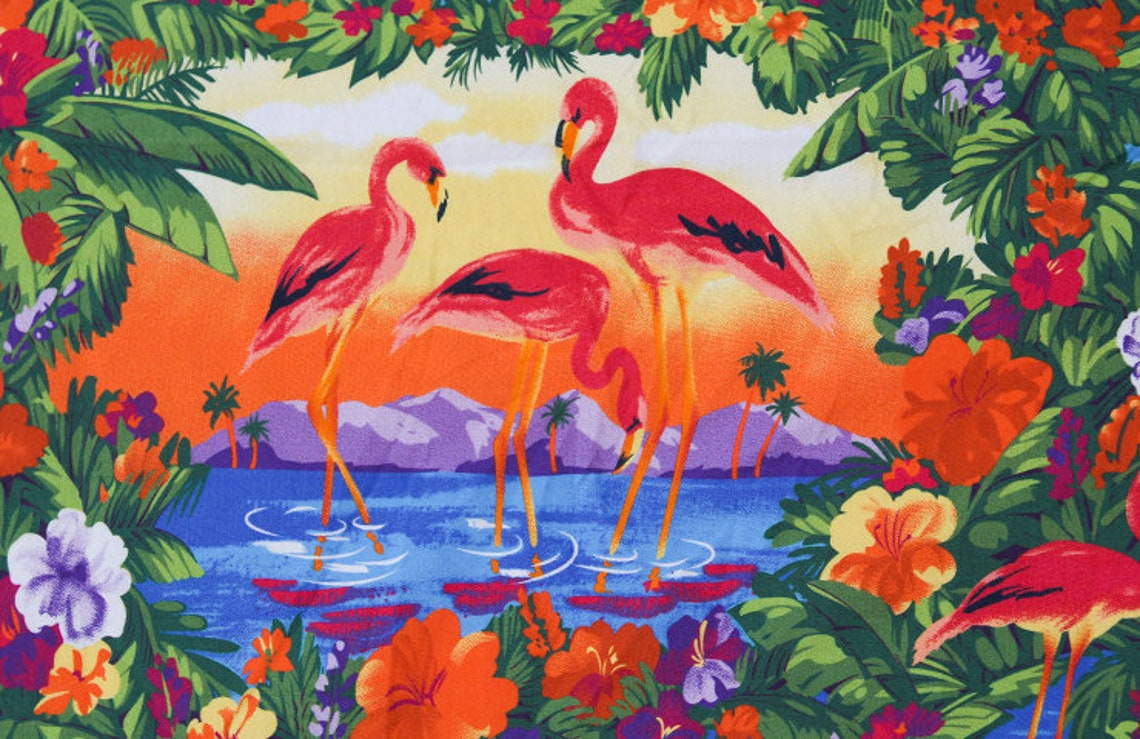 Flamingo Fabric Vintage European American Style Cotton Fabric Etsy
