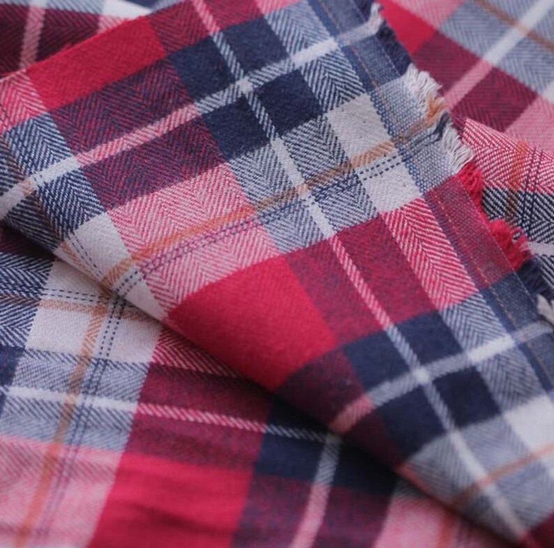 British Flannel Check Plaid Sanded Cotton Fabric Peached Etsy