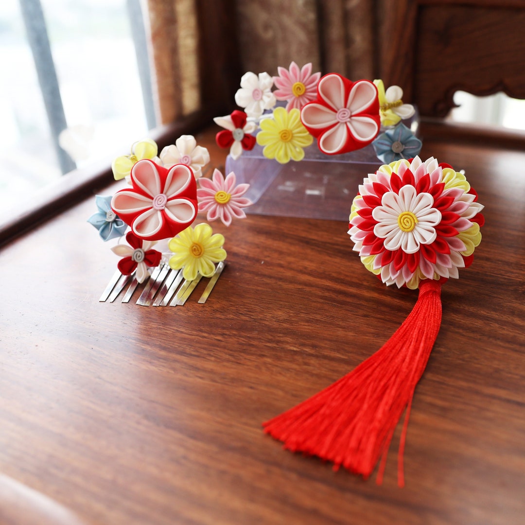 Handmade Japanese Traditional Tsumami Kanzashi Hair Pin Kimono Yukata ...