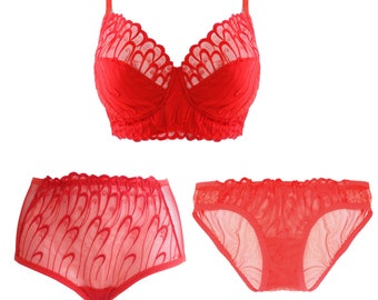 Plus size lingerie, High waisted lingerie, red lingerie, High waisted panties, Plus size bras