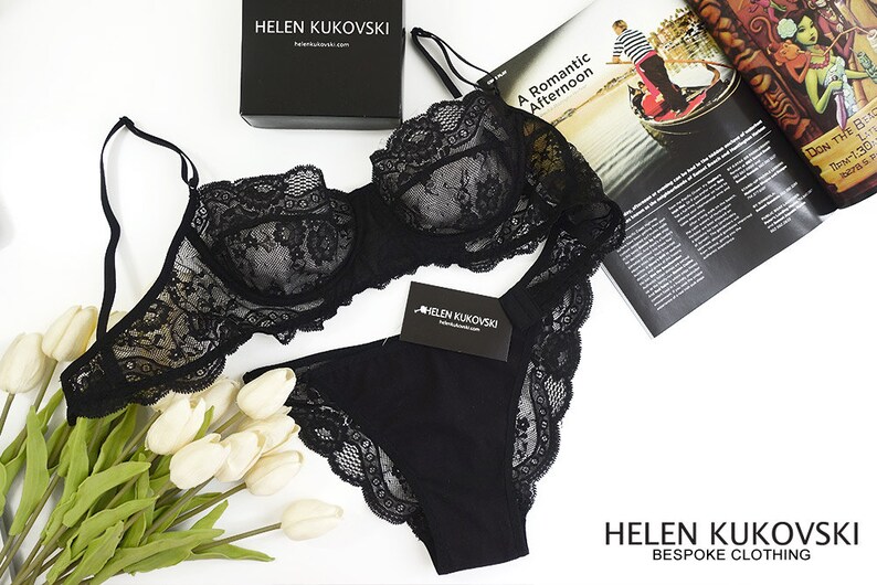 Conjunto de lencería negra lencería de encaje lencería sexy Etsy