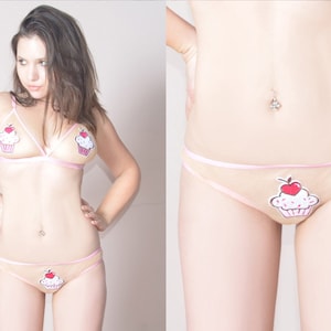 Cupcake sheer lingerie Mesh bralette and panty image 2