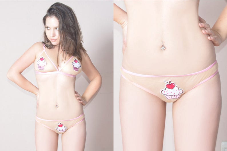 Cupcake sheer lingerie Mesh bralette and panty image 2