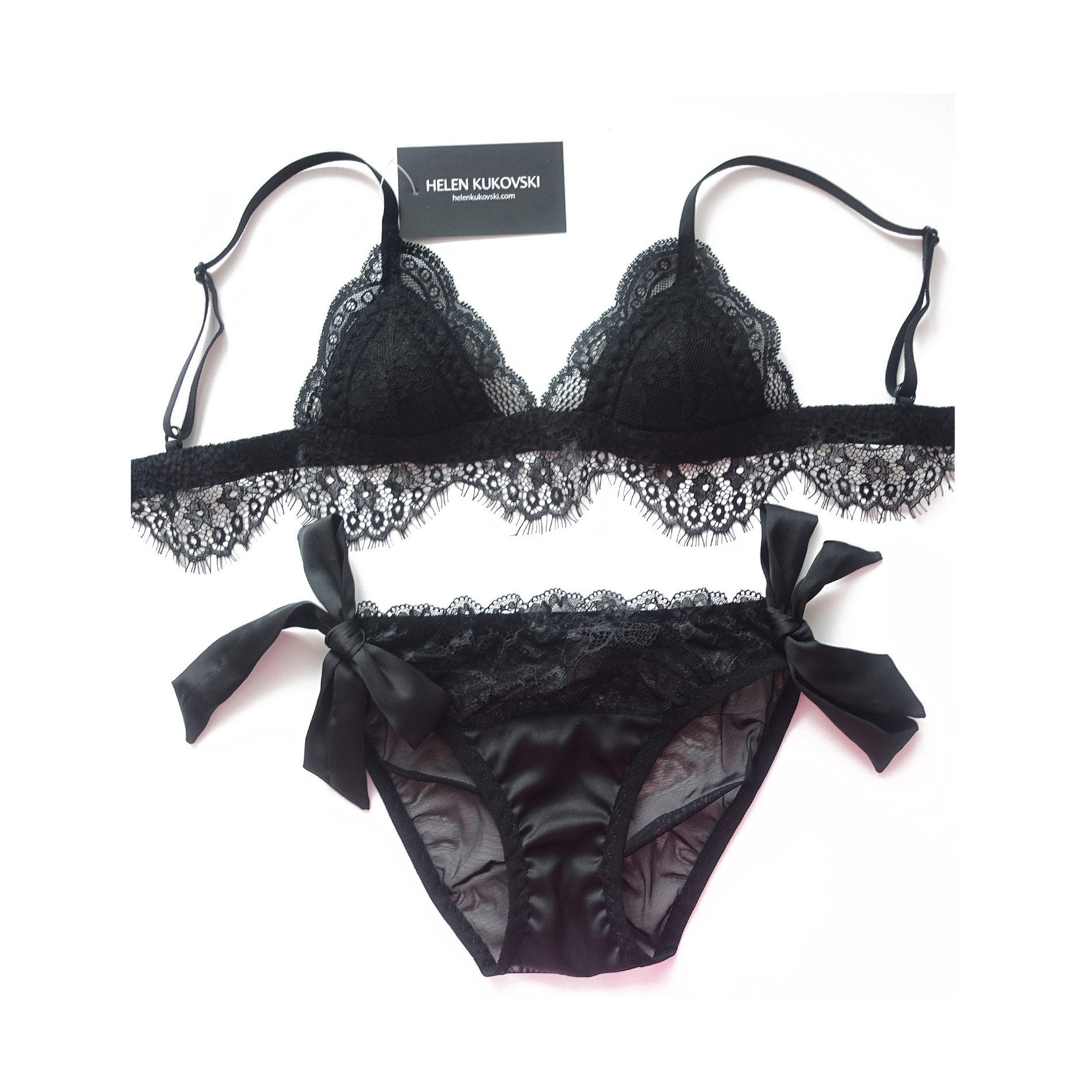 Lace lingerie set / black lace lingerie / satin lingerie | Etsy