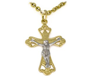 3D JESUS CHRISTUS KREUZ Anhänger mit Reliefmuster 14kt Gold Cross Corpus Christi