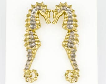 Formschöne, 2-teilige SEEPFERDCHEN OHRSTECKER 14KT Gold Sea Horse Stud Earrings
