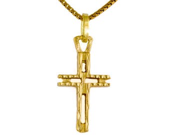 Liebevoller massiver 3D KREUZ Anhänger mit Reliefmuster 14kt Gold Cross 18,5mm