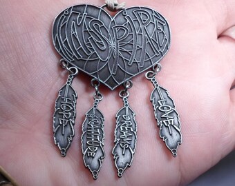 Inspire Dream Catcher Pendant with Feather Dangles