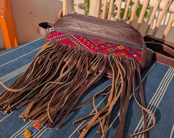 Guatemalan Leather and Huipil Fringe Fanny Pack 2