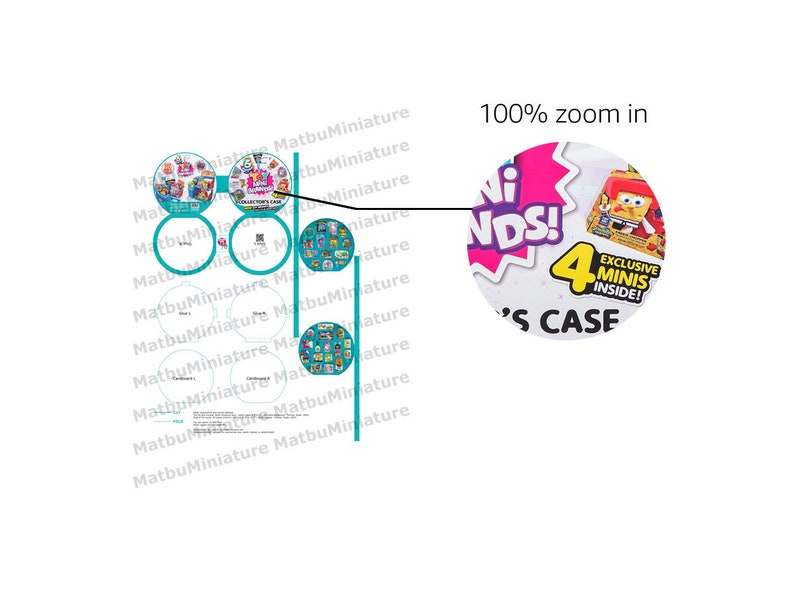May include: A pink and white box with the text "Mini Friends!" and a picture of a cartoon character. The box says "4 Exclusive Minis Inside!" and "Collector's Case".