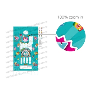 May include: A turquoise blue box with a white border and a colorful design. The box features a wheel with a variety of images and the text "50 Mini Surprises!" The box is labeled "Matbu Miniature".