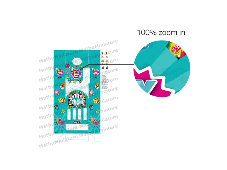 May include: A turquoise blue box with a white border and a colorful design. The box features a wheel with a variety of images and the text "50 Mini Surprises!" The box is labeled "Matbu Miniature".