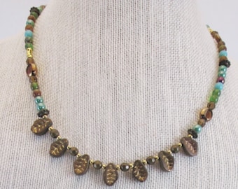 Necklace of Leaves featuring Gold, Brown, Green with Bracelet and Earrings