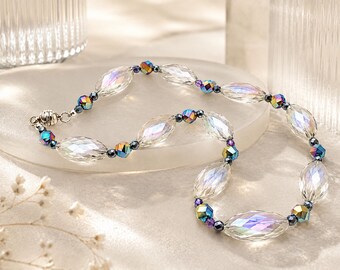 Colar gargantilha de vidro brilhante, joia de cristal elegante, peça romântica marcante