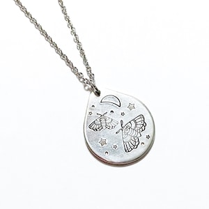 Mystical Moth Necklace Hand Stamped