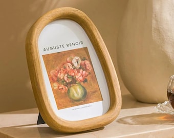 Rustic Wood Picture Frame – 6.7 Inch Oval Photo Frame | Natural Wooden Tabletop Frame | Vintage Style Home Decor