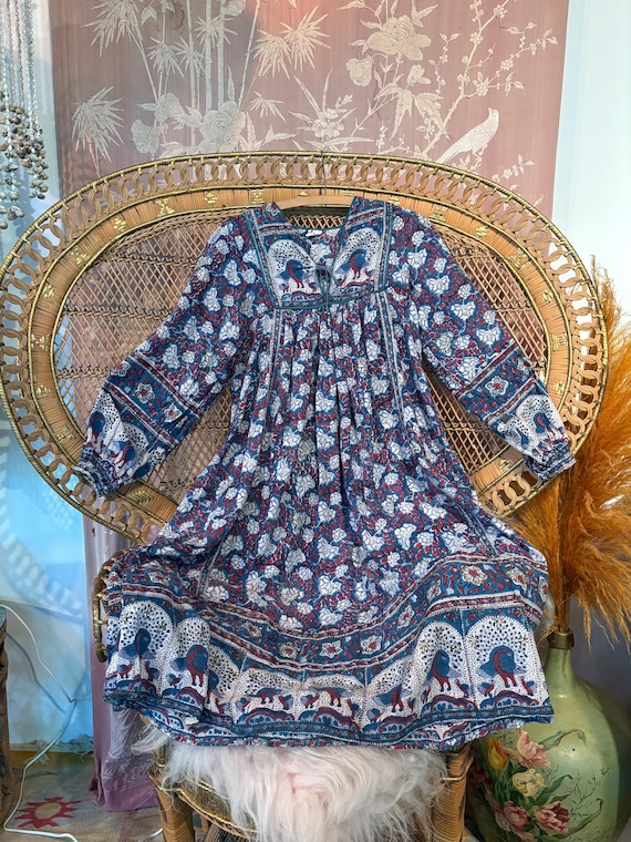 white christmas dresses Vintage 70's Indian Cotton Gauze Hand Embroidered Maxi Dress main image 1