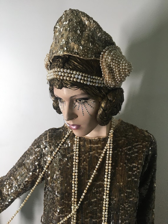 gold art deco dress Limited Edition 1920's Handbeaded Vintage Art Deco Gown