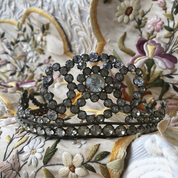 Antique 1800s religious Holy Mary Procession crown tiara rhinestones