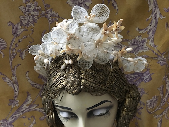 Antique French headdress wax flower headpiece bri… - image 1