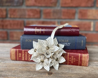 Vintage book page paper origami Christmas ornament, book club exchange or teacher’s gift