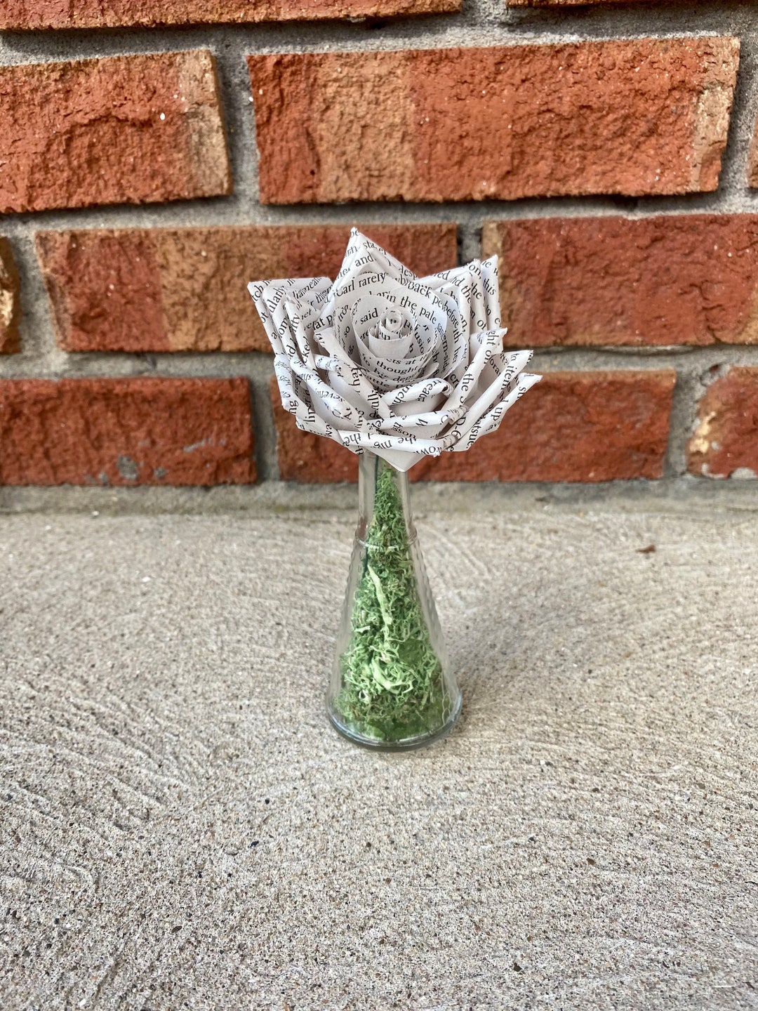 Single Book Page Rose in Vintage Dotted Bud Vase, Teachers Gift ...