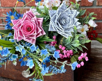 Lyric Paper Roses, handmade customized song lyrics roses with color choice