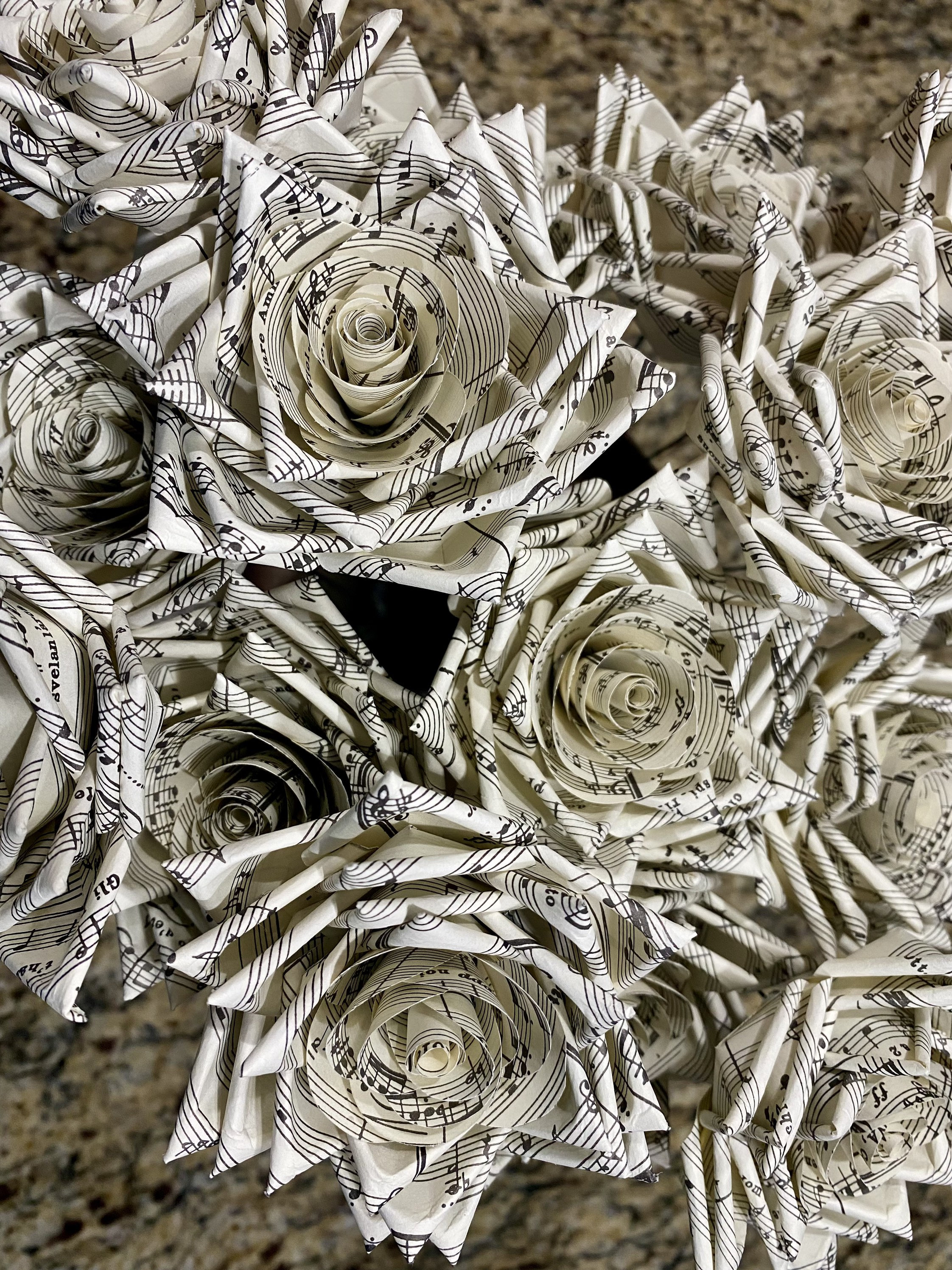 Sheet Music Roses, handmade paper flowers for a music lover or musician