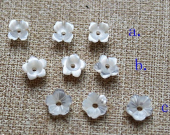 20pcs 6mm Natural MOP Flower Charm Pendants Mother of Pearl Carved Flower Beads B040105