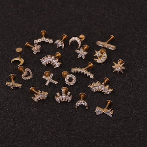 2pcs/4pcs/10pcs Stainless Steel Tiny Ear Studs Zircon Bowknot Bar Crown Cross Labret Tragus Cartilage Ear Stud HS218