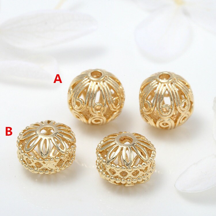 10pcs 14k Gold Plated Brass Round Interval Beads Spacer
