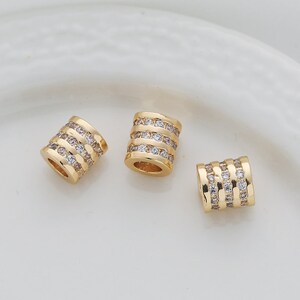 2pcs/4pcs/10pcs 6X6.5mm 14k Gold Plated Brass Zircon European Beads Big Hole Beads Spacer Beads Barrel Beads TR774