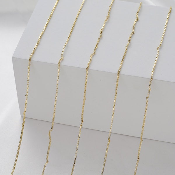 1.5mm 14k Gold Plated Brass Square Chain Woven Chain For Bracelet And Necklace TR183