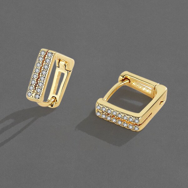 2pairs/5pairs Gold/Silver Brass Zircon Square Ear Studs Geometry Ear Studs Ring Earring Studs MLED392
