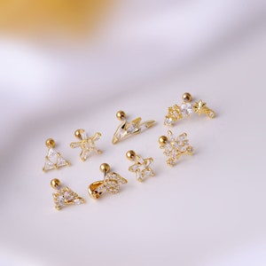 2pcs/4pcs/10pcs Stainless Steel Tiny Ear Studs Zircon Snake Flower Star Triangle Tragus Cartilage Ear Stud HS666