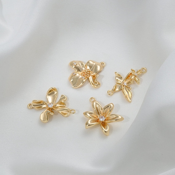 2pcs/4pcs/10pcs 14k Gold Plated Brass Zircon Bowknot Flower 2pcs/4pcs/10pcs 14k Gold Plated Brass Zircon Bowknot Flower