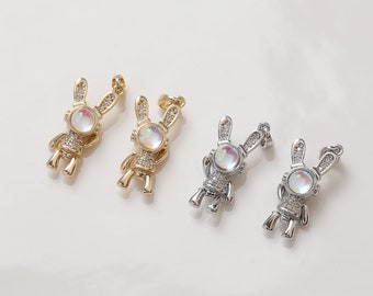 1pc/2pcs/5pcs 14k Gold Plated Brass Zircon 3D Rabbit Charm Pendant GG1875