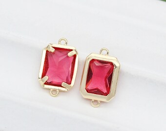 10pcs 12x8mm 14k Gold CZ Pave Red Zircon Rectangle Connector