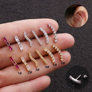 2pcs/4pcs/10pcs Stainless Steel Zircon Bar Ear Studs Geometry Tragus Cartilage Ear Stud HS1931