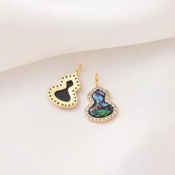 2PCS/4PCS/10PCS 11x17mm 18k Gold Plated Brass Zircon Abalone Shell Gourd Charm Pendants CFT0604