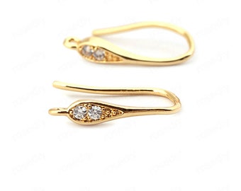 10pcs 16mm 24K Gold Plated Brass Ear Hook Earring Hooks Zircon Ear Hook M33777