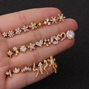 2pcs/4pcs/10pcs Stainless Steel Ear Studs Zircon Flower Fish Star Snake Heart Crown Tragus Cartilage Ear Stud HS1996