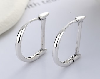 S925 Sterling Silver D Ear Studs Earrings Circle Ear Studs Geometry Earrings YFR130