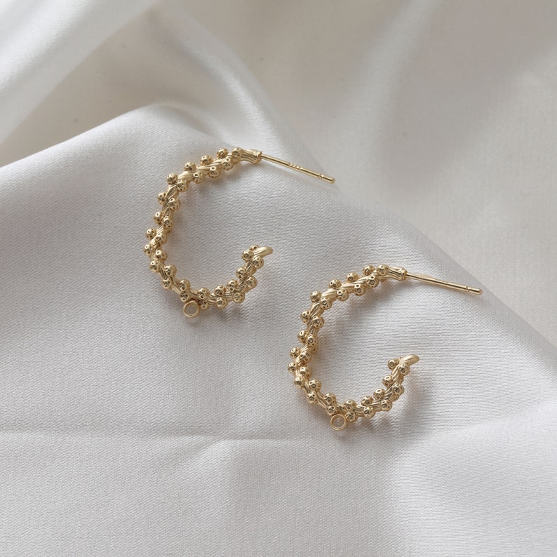 5Pairs 20X27mm 14K Gold Plated Brass C Ear Studs Geometry Earring Studs With 925 Sterling Silver Pin GG082