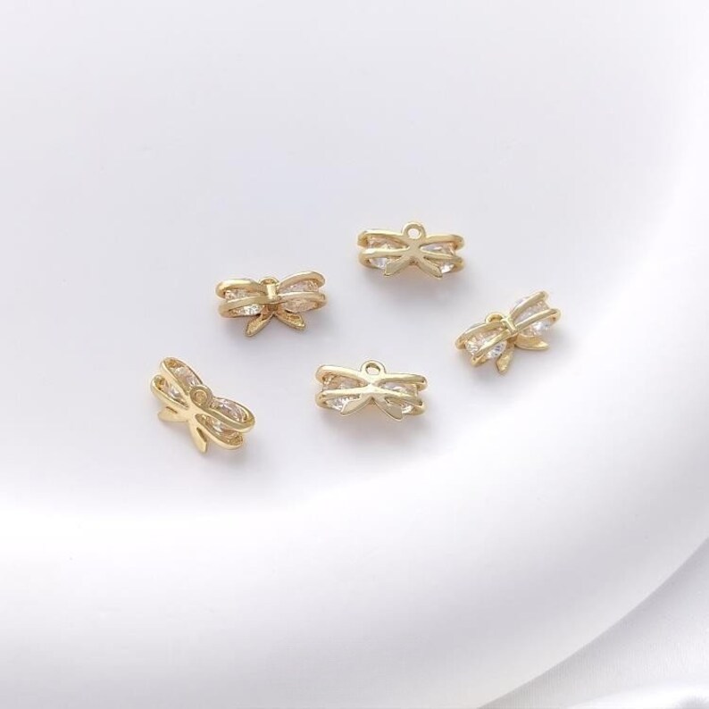 2pcs/4pcs/10pcs 14k Gold Plated Brass Zircon Bowknot Charm Pendant YG673 image 1