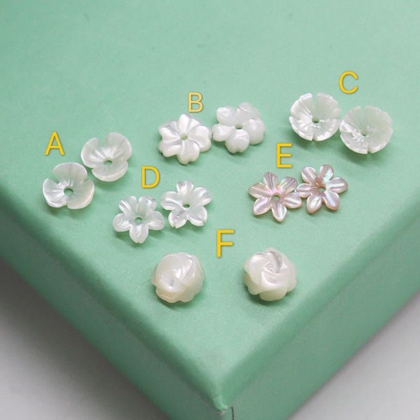 20pcs 6mm Natural MOP Flower Charm Pendants Mother of Pearl Carved Flower Beads B040118